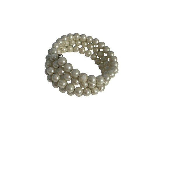 Faux Pearl Coil Dainty Pull On Classic Boho Memory Cuff Beaded Romantic - Picture 2 of 8